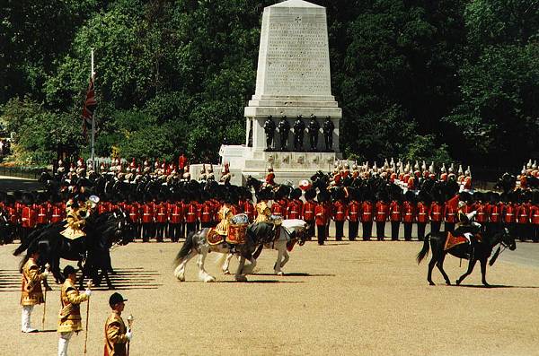 Drum horses in parade in England